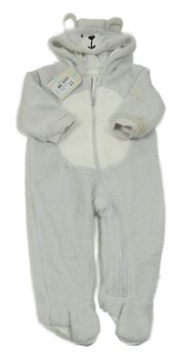 Nové- světlešedo-bílá chlupatá podšitá kombinéza s kapucí Crafted