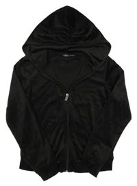 Černá sametová propínací crop mikina s kapucí