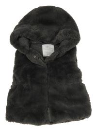 Šedá kožešinová vesta s kapucí Primark