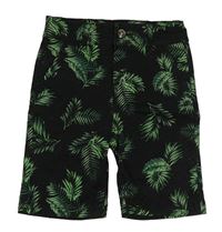 Černé plátěné slim chino kraťasy s lístky Denim 