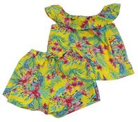 2set - Žluto-modro-růžová květovaná halenka + kraťasy Primark