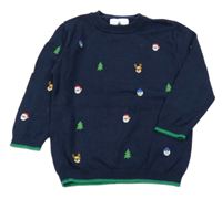 Tmavomodrý svetr se stromky a soby George