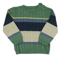 Zeleno-modro-bílý svetr s copánky 
