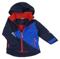 Tmavomodro-modrá šusťáková zimní bunda s kapucí 