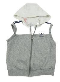 Bílo-šedá tepláková propínací vesta s kapucí Adidas