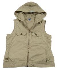 Béžová plátěná podšitá vesta s kytičkami a kapucí C&A