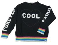 Černý svetr s nápisem a pruhovanými lemy George