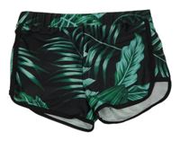Černé elastické sportovní kraťasy s lístečky
