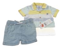 Nové - 2set - Světlemodro-žlutá pruhovaná košile + kraťasy F&F
