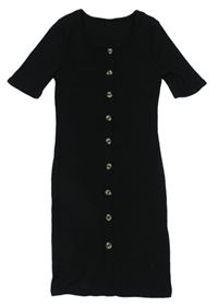 Černé žebrované šaty s knoflíčky New Look