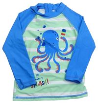 Modro-světlezelené pruhované UV triko s chobotnicí Matalan 