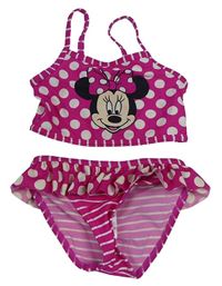 Tmavorůžovo-bílé dvoudílné plavky s Minnií Disney