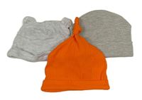 3x - 2x šedá + 1x oranžová čepice 