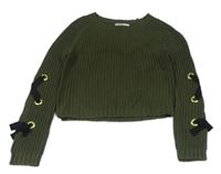 Olivový crop svetr se šněrovaním Primark