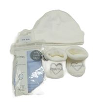 Nové - 3set - bílá čepice + bílé pletené capáčky + modré rukavice George 