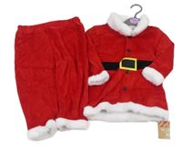 Nové - 2set - Červený sametový kabátek + kalhoty - Santa