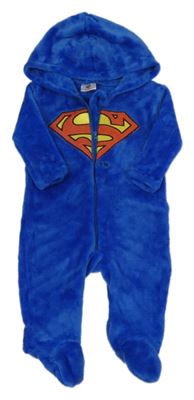 Kobaltově modrá chlupatá kombinéza se Superman a kapucí 