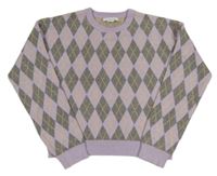 Lila-šedý károvaný crop svetr Primark