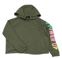 Khaki crop mikina s nápisem a kapucí S. Oliver