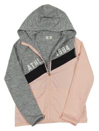 Broskvovo-šedá propínací sportovní mikina s kapucí H&M