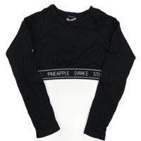 Černé žebrované crop sportovní triko s logy Pinepple 