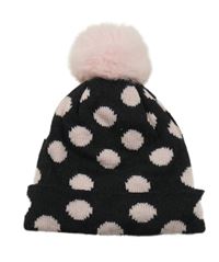 Tmavošedá pletená podšitá čepice s puntíky 