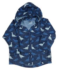 Tmavomodrá šusťáková bunda s dinosaury a kapucí Tchibo