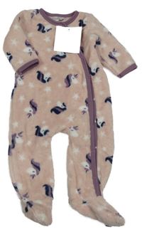 Nové - Světlerůžová plyšová kombinéza s jednorožci Ergee 