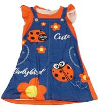 Tmavomodro-červené šaty s beruškami 