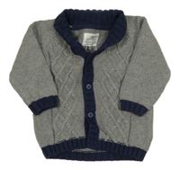 Šedo-tmavomodrý vzorovaný propínací svetr Next