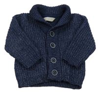 Tmavomodrý melírovaný žebrovaný propínací svetr Primark 