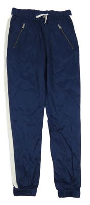 Tmavomodro-bílé lehké kalhoty se zipy H&M