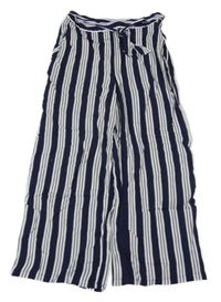 Tmavomodro-bílé pruhované lehké culottes kalhoty s páskem H&M