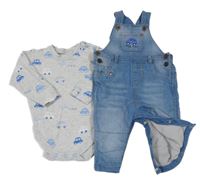 2set - Šedé body s auty + modré riflové podšité lacláče Next 