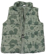 Khaki šusťáková prošívaná zateplená vesta s Mickeym H&M