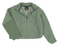 Khaki huňatá propínací crop mikina s logem Kappa