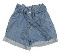 Modré šisované paper bag tie waist riflové kraťasy s páskem Denim Co.