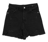 Černé relaxed waist high waist riflové kraťasy s prošoupáním H&M