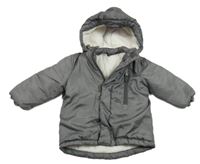 Šedá vzorovaná šusťáková zimní bunda s kapucí so cute