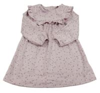 Starofialovo-bílé vzorované puntíkaté šaty s lístečky a volánkem PRIMARK