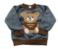 Tmavošedo/hnědá plyšová mikina s medvídkem 