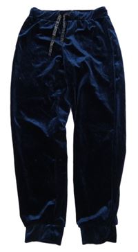 Tmavomodré lesklé sametové tepláky little kids