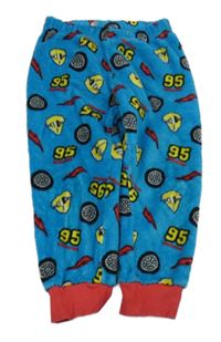 Modro-červené plyšové pyžamové kalhoty s pneumatikami a číslem - Cars Disney