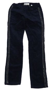 Tmavomodré elastické manšestráky se třpytivým pruhem H&M