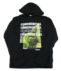 Černá mikina s nápisy a potiskem a kapucí VINGINO