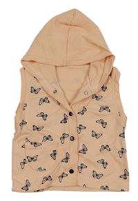 Meruňková propínací tepláková vesta s motýlky a kapucí