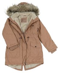 Starorůžová šusťáková zimní parka s kapucí s kožešinou Next