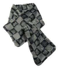 Šedo-černá kostkovaná plyšová šála s vločkami 