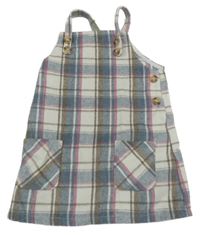 Smetanovo-modro-hnědo-růžové kostkované vlněné šaty PRIMARK