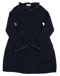 Tmavomodré úpletové šaty s volánky PRIMARK